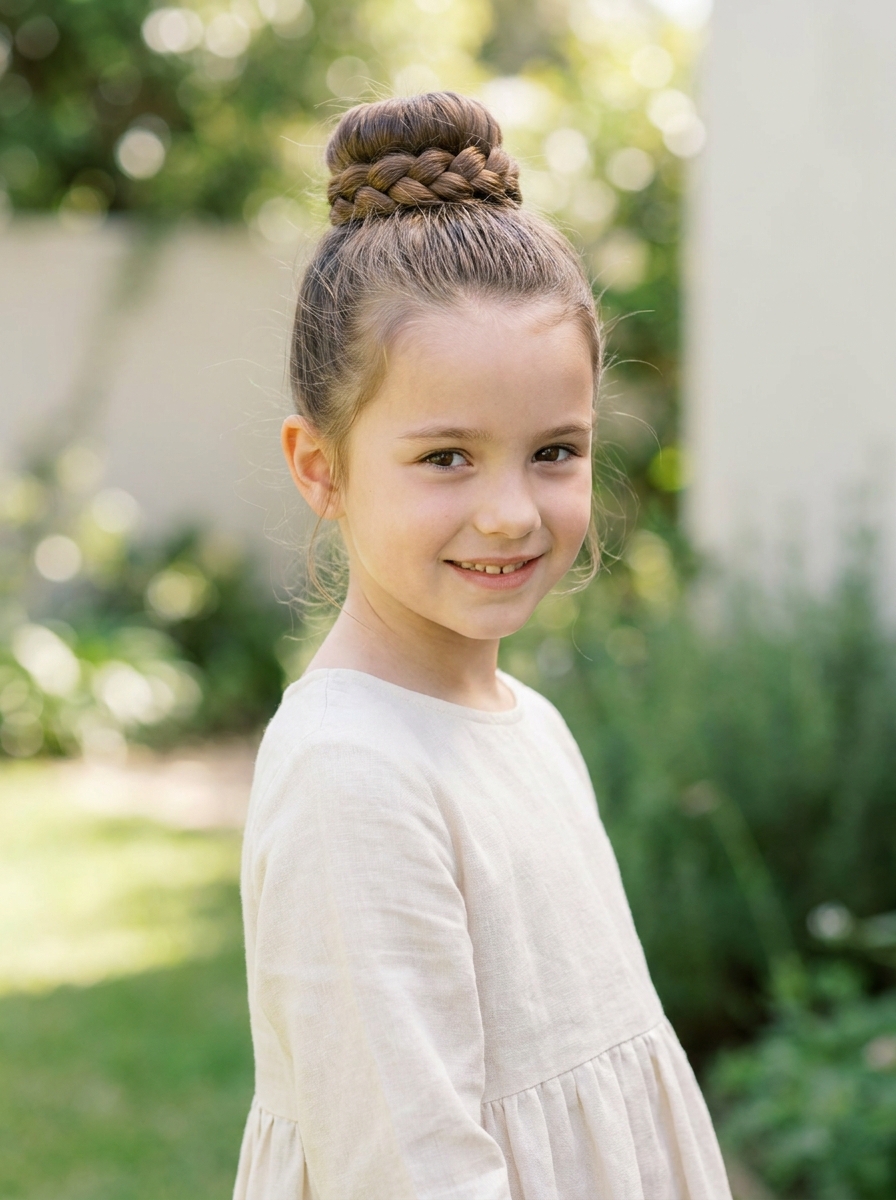 Geflochtener Dutt für Kinder als Flechtfrisuren für Kinder Inspiration 2026